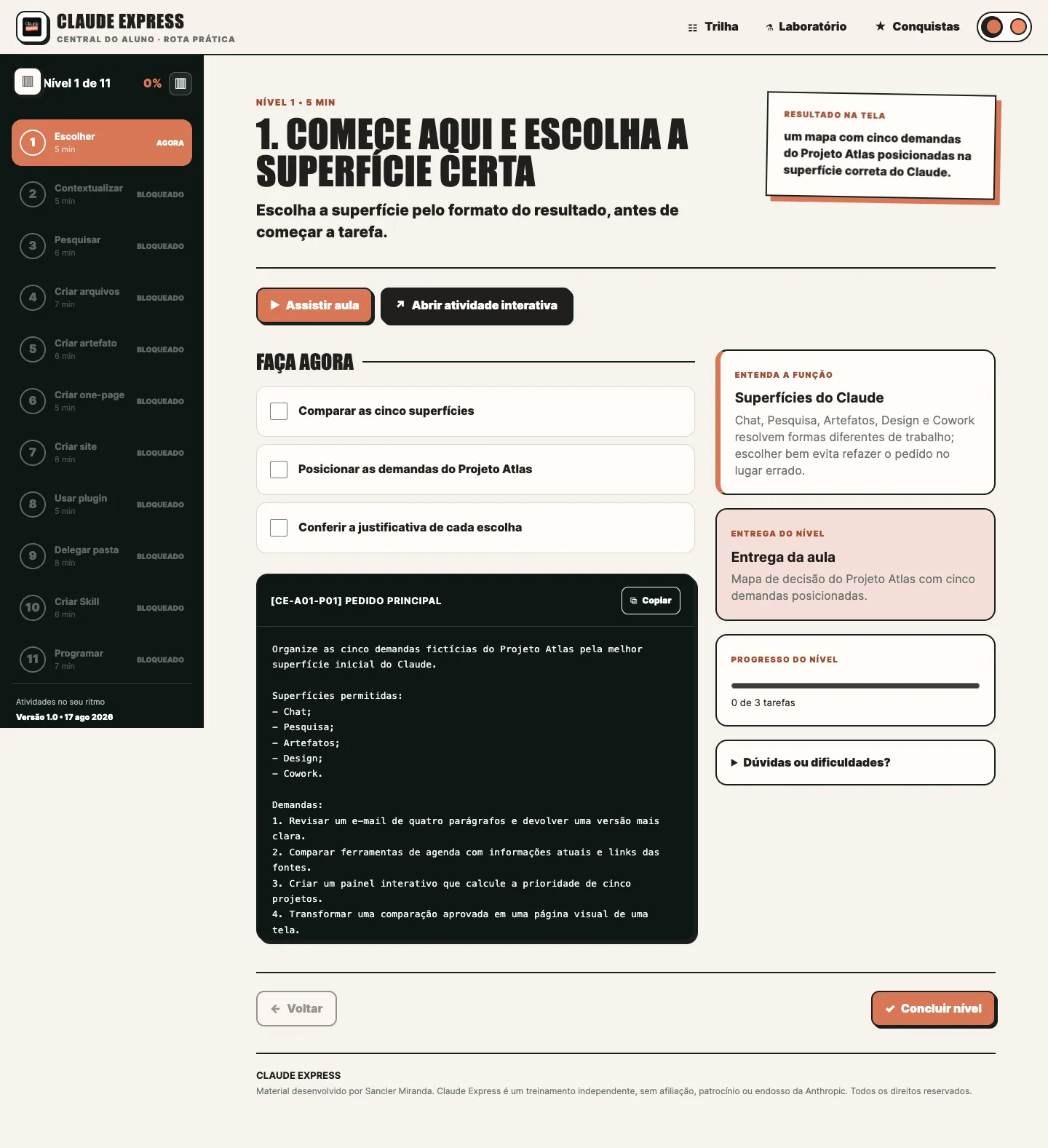 Central do Aluno do Claude Express
